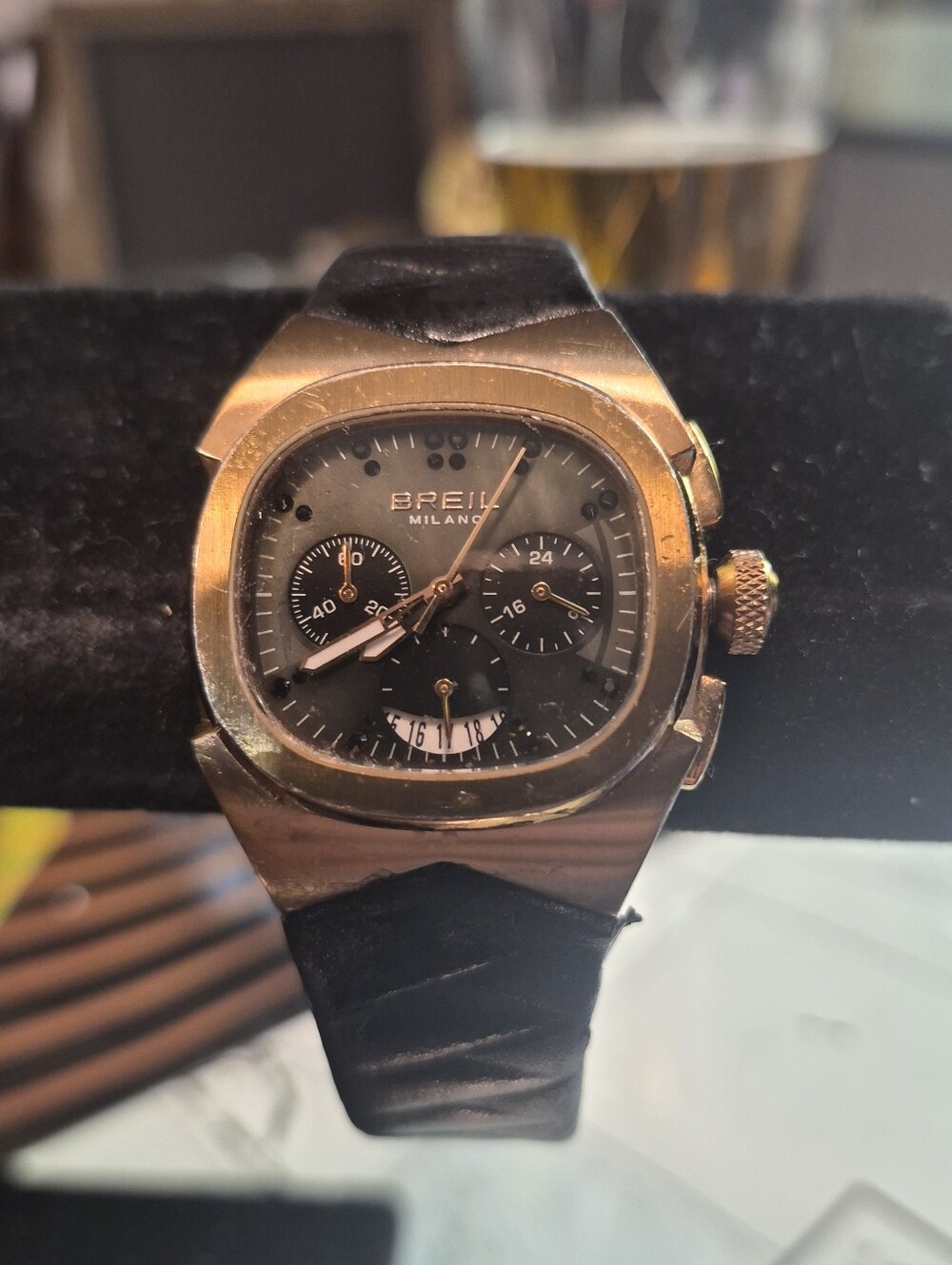 Breil Milano BW0368 Quartz Chronograph Gold Tone Case Black Dial Leather 5 ATM